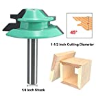 Bestgle 45 Degree 1/4-Inch Shank Lock Miter Router Bit 1-1/2 Inch Diameter Wood Cutter for Woodworking Drilling Power Tools, Green